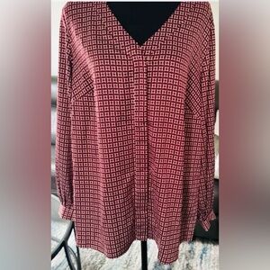 Alfani Burgundy and White Checkered Blouse